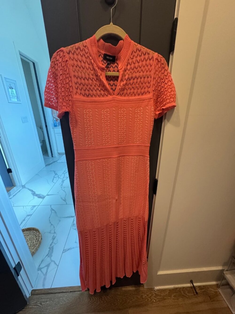 ME+EM Coral Pointelle Crochet-Knit Midi Dress - US 6
